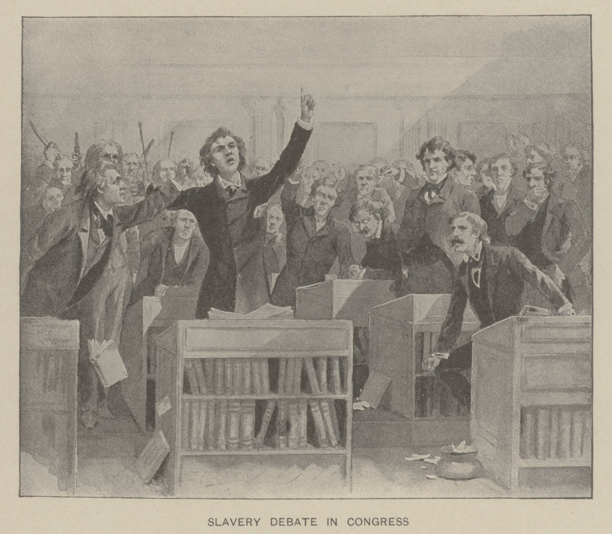 Debata o otroctví v Kongresu (litografie) od American School