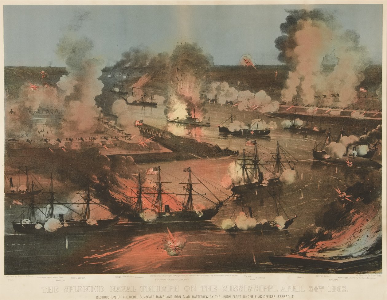 Skvělý námořní triumf Mississippi, hospoda. 1862 (barevné lito) od American School