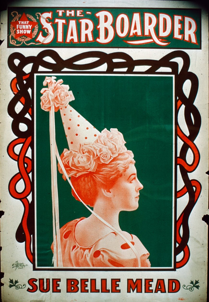Plakát divadla Star Boarder s herečkou Sue Belle Mead, kolem roku 1900 od American School