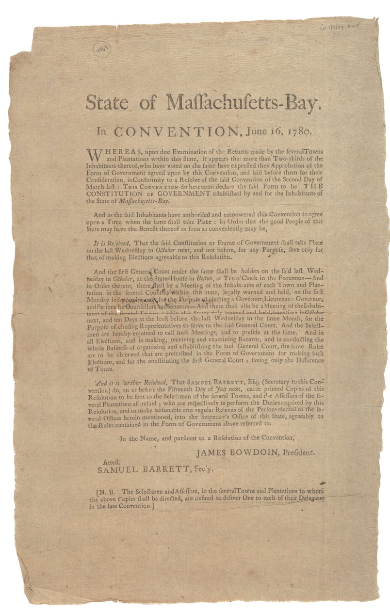 State of Massachusetts in Convention, State Constitution, 16. června 1780 od American School