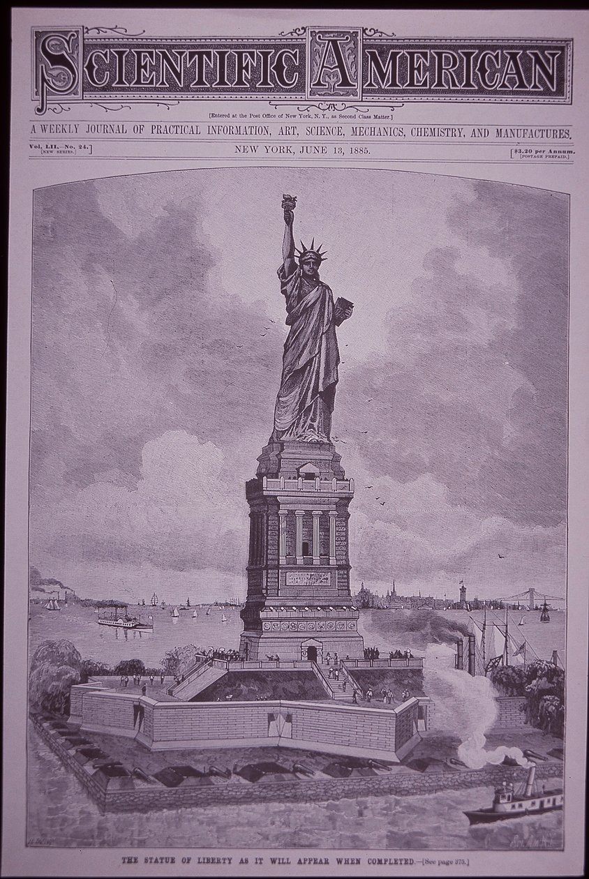 Socha svobody „jak bude vypadat po dokončení“ na obálce Scientific American od American School