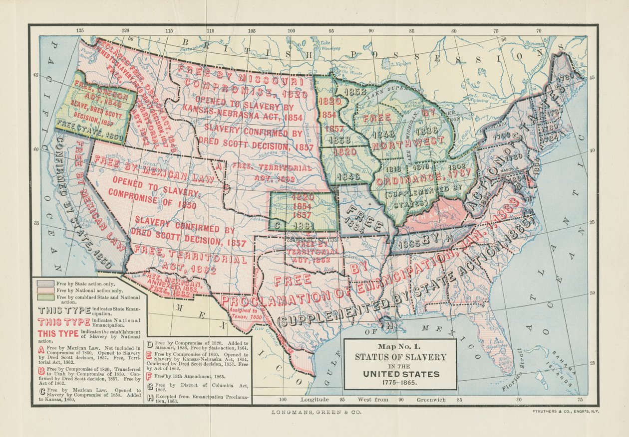 Stav otroctví ve Spojených státech, 1775-1865, z „Division and Reunion, 1829-1889“ od Woodrowa Wilsona, 1893 od American School