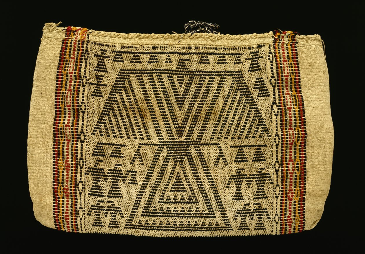 Úložný vak, Potawatomi, c.1890 (bavlněný provázek a vlněná příze) (viz také 340992) od American School