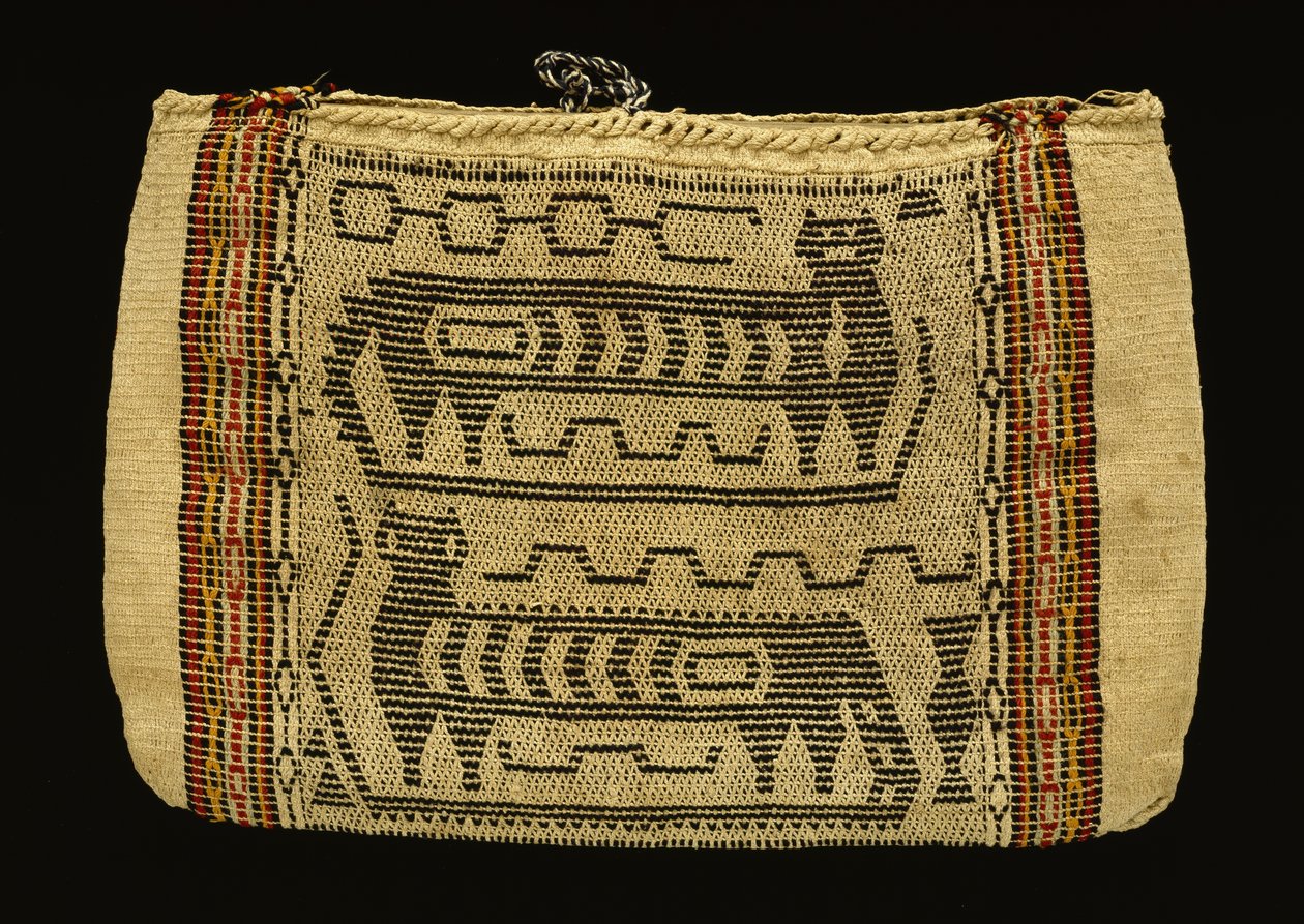 Úložný vak, Potawatomi, c.1890 (bavlněný provázek a vlněná příze) (viz také 340993) od American School