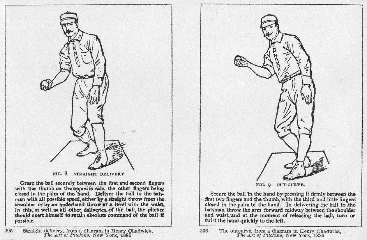 Diagramy přímého doručení a ven z křivky od Henryho Chadwicka „Umění nadhazování“ od American School