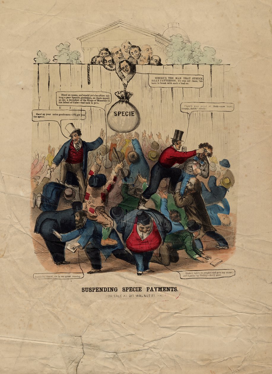 Pozastavení plateb za druhy, zveřejněné ve Philadelphii, c. 1857 od American School
