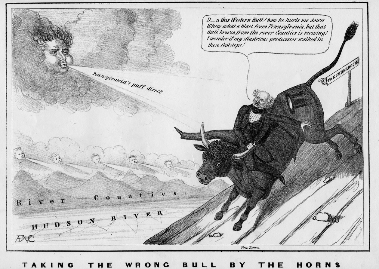 Taking nesprávného býka za rohy, publikoval John Childs, New York, kolem roku 1840, od American School