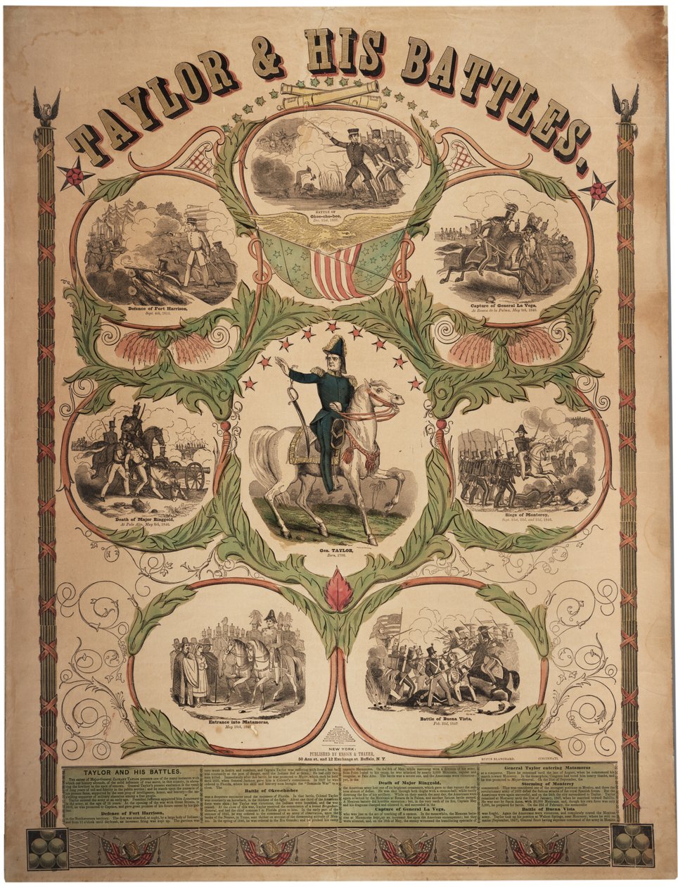 Taylor a jeho bitvy, tisk Rufus Blanchard z Cincinnati a vydané Ensign & Thayer, New York, 1847 od American School