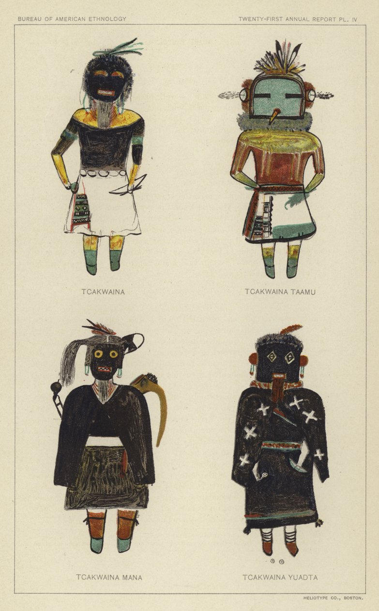 Tcakwaina, Tcakwaina Taamu, Tcakwaina Mana, Tcakwaina Yuadta (barevná litografie) od American School