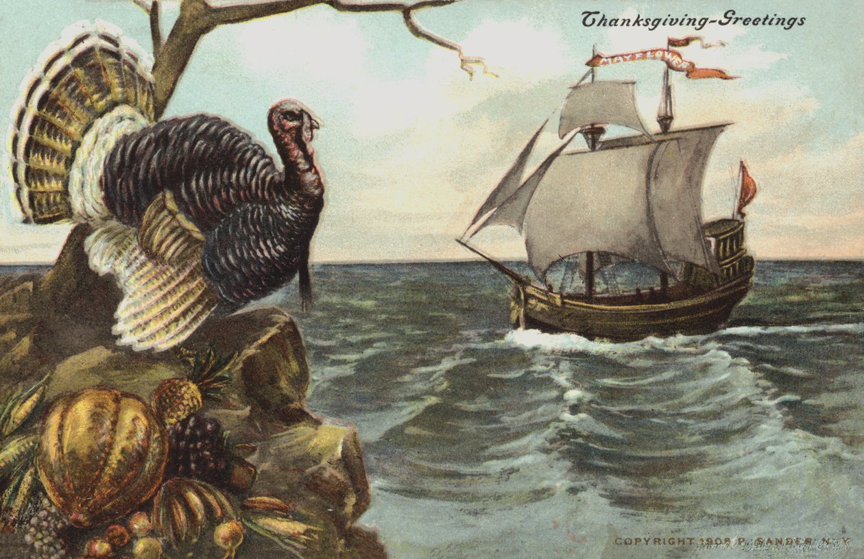 Přání ke Dni díkůvzdání (barevná litografie) od American School
