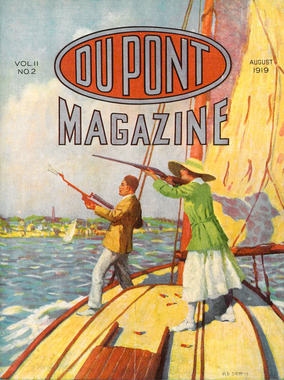 The Grand American Handicap Trapshooting Tournament 1919, přední strana časopisu DuPont Magazine, srpen 1919 od American School
