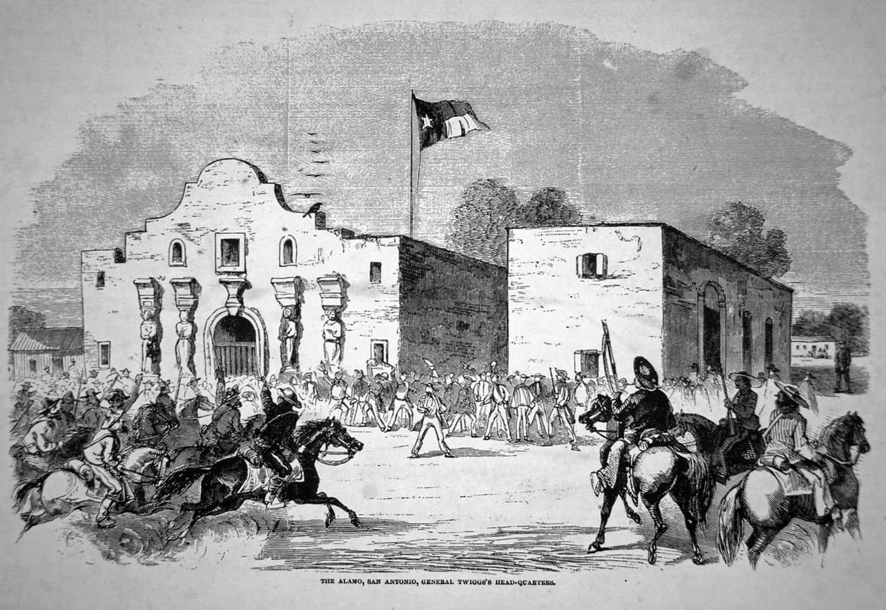 Pevnost Alamo v San Antoniu, velitelství federálního generála Twiggse (1790-1862) (litho) od American School