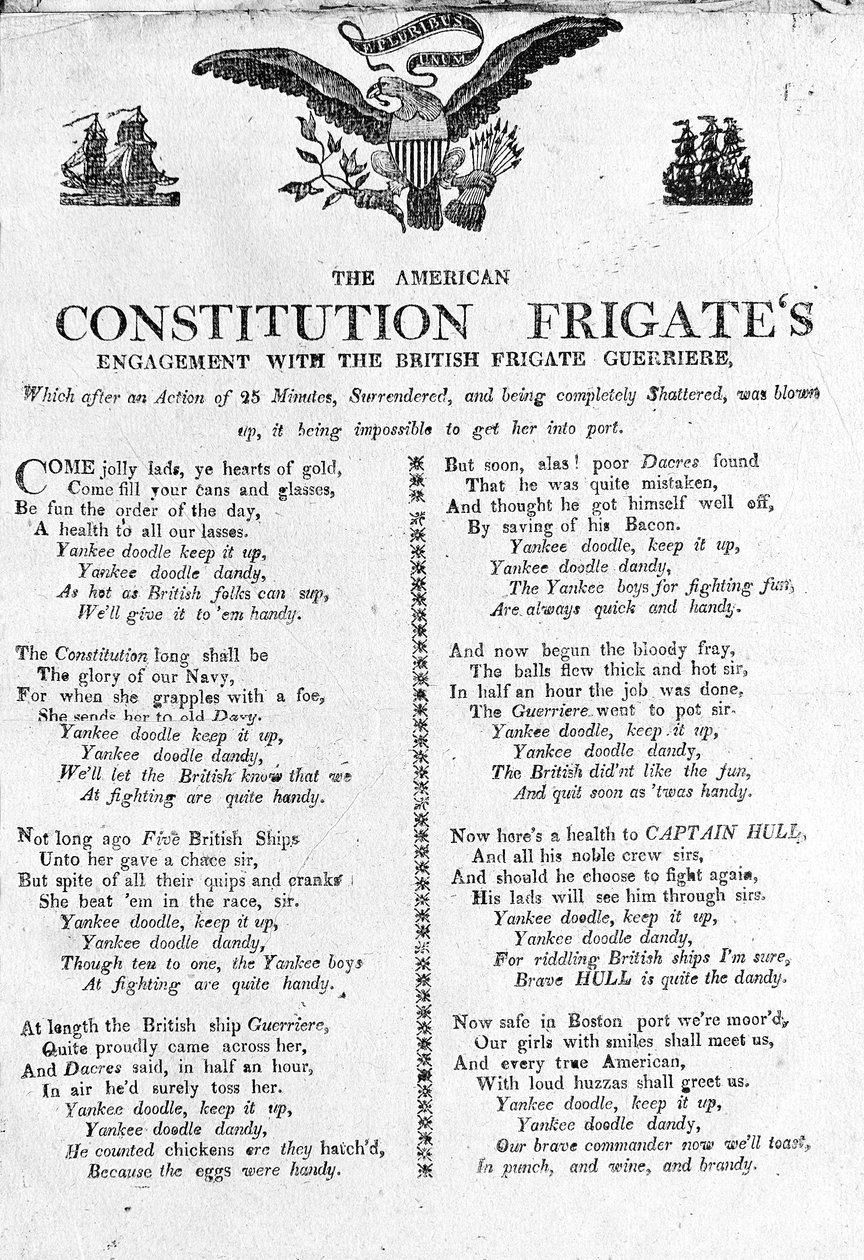 Střetnutí americké fregaty Constitution s britskou fregatou Guerriere (tisk) od American School