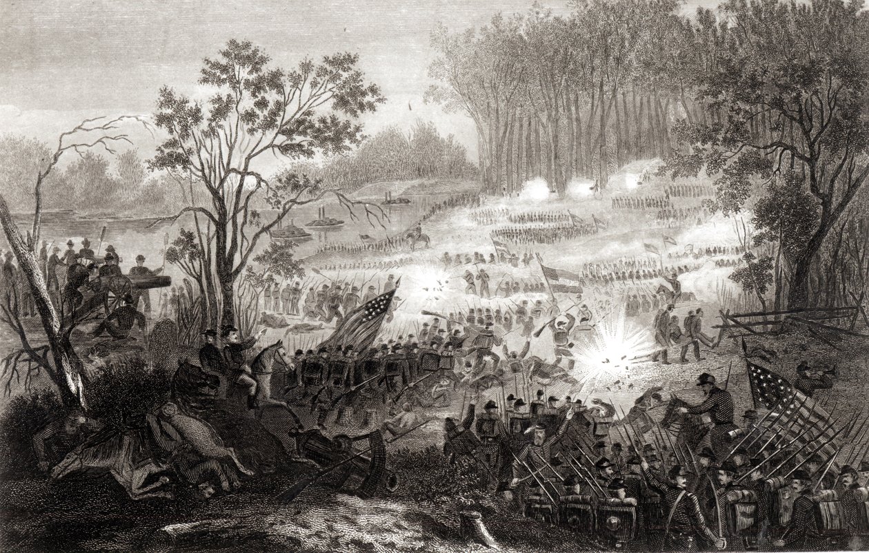 Bitva u Pittsburg Landing, vyryl H. B. Hall, 1862 od American School