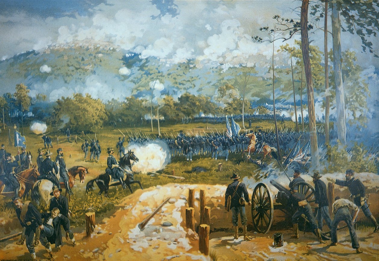 Bitva u Kenesaw Mountain, 27. června 1864 (barevně lito) od American School
