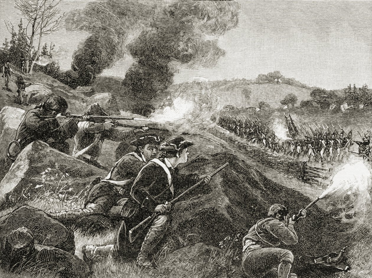 Britové ustupující z Lexingtonu, z „Stručné historie Spojených států“, vydaného A. S. Barnes und Co. v roce 1885 od American School