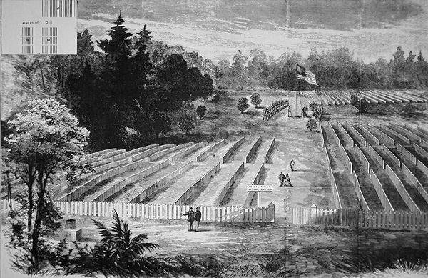 Pohřebiště v zajateckém táboře v Andersonville (litho) od American School