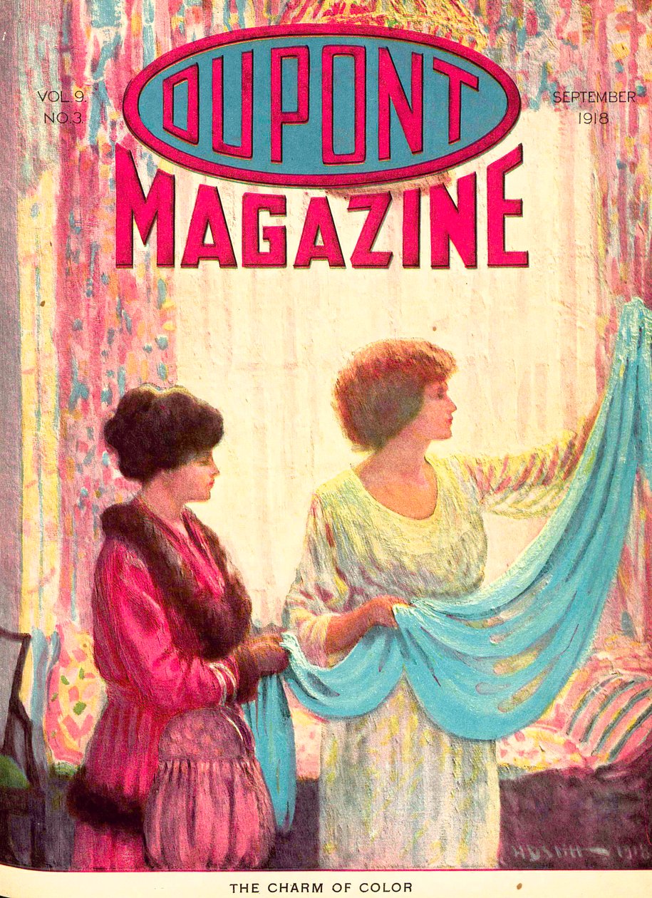 The Charm of Color, přední obálka časopisu DuPont, září 1918 od American School