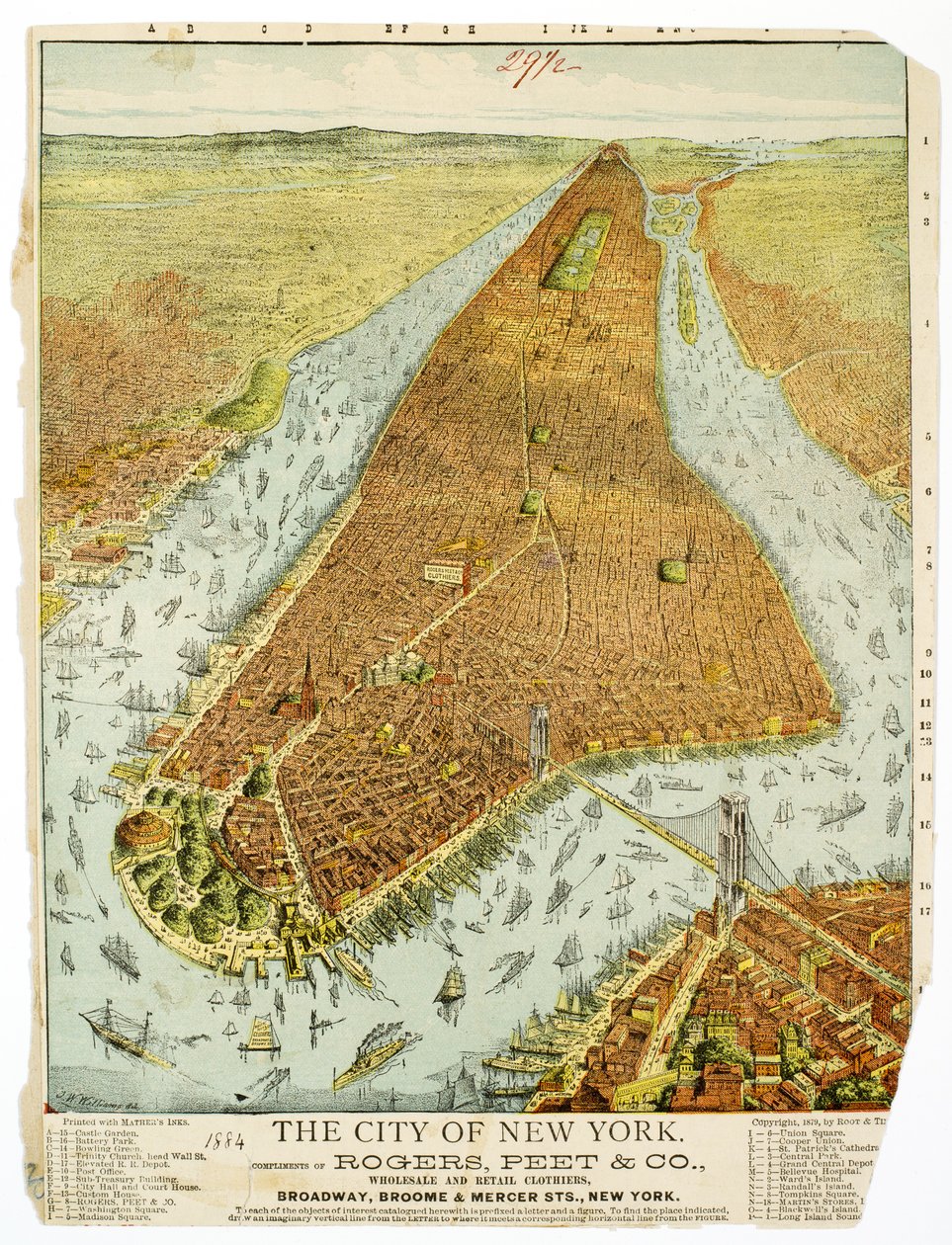 The City of New York, komplimenty Rogers, Peet & Co., velkoobchod a maloobchod Clothiers, Broadway, Broome & Mercer Sts., NY. od American School