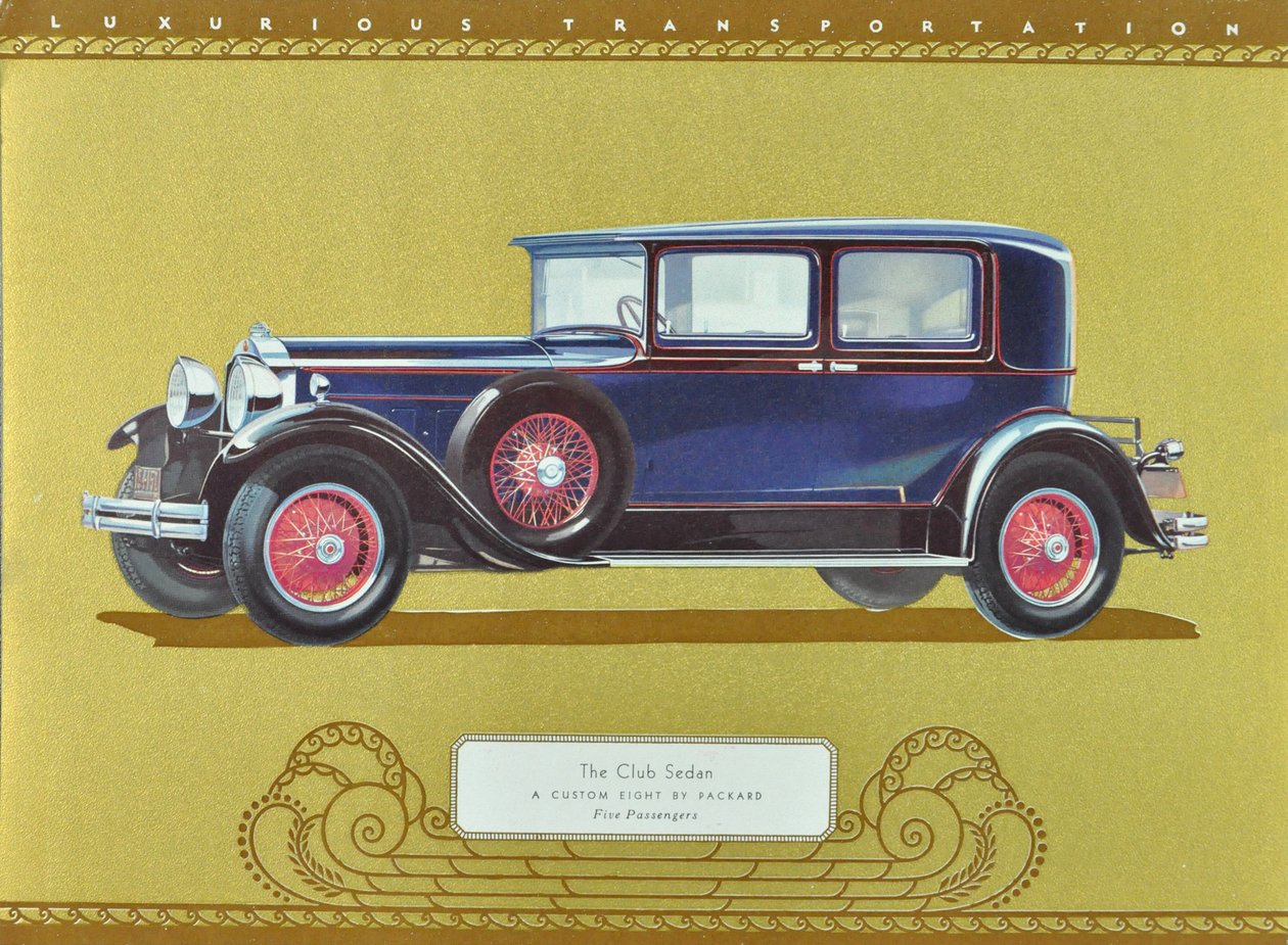The Club Sedan, A Custom Eight by Packard, pub.1930 (barevná litografie) od American School