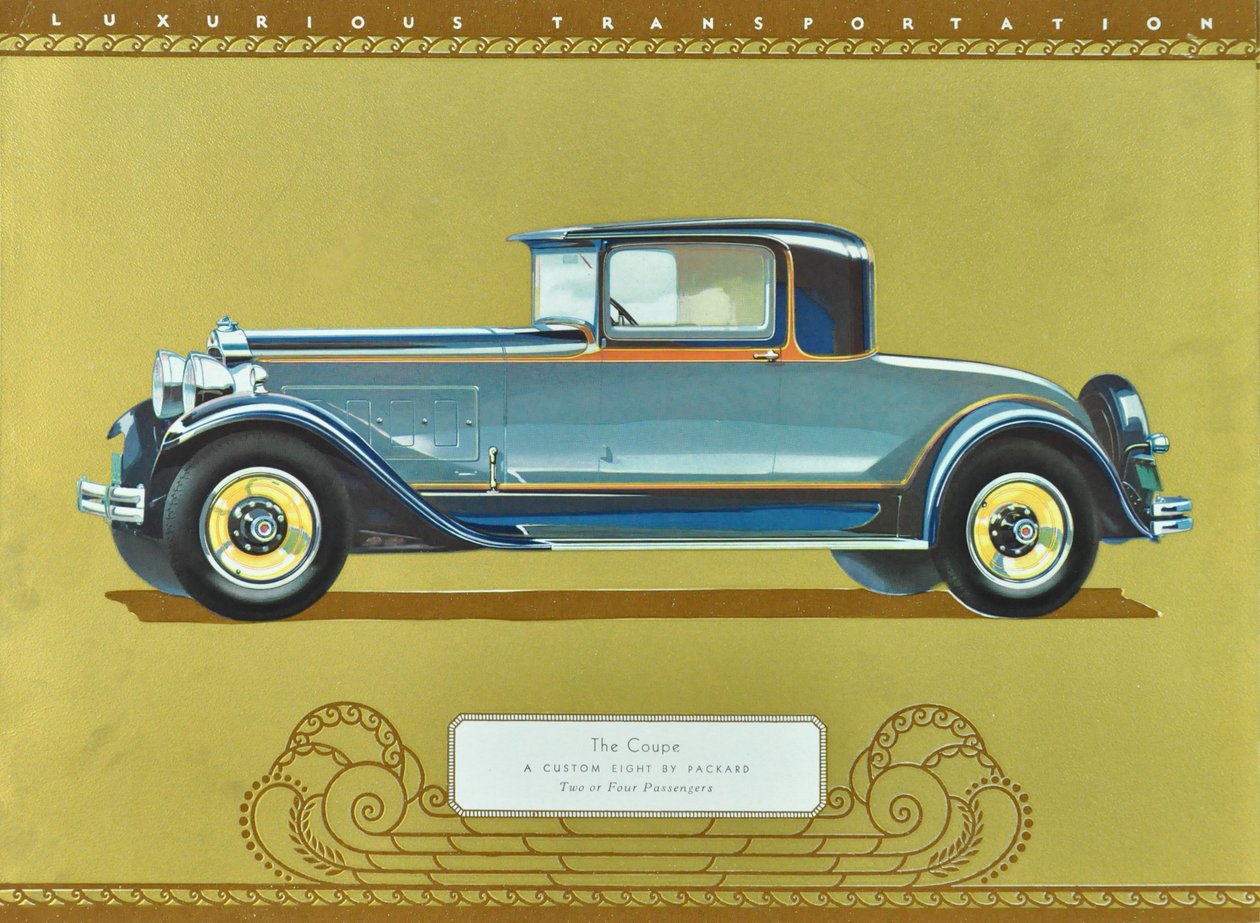The Coupe, A Custom Eight by Packard, pub.1930 (barevná litografie) od American School