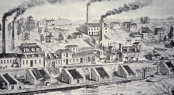 Du Pont Powder Plant, na řece Brandywine (čárová rytina) od American School