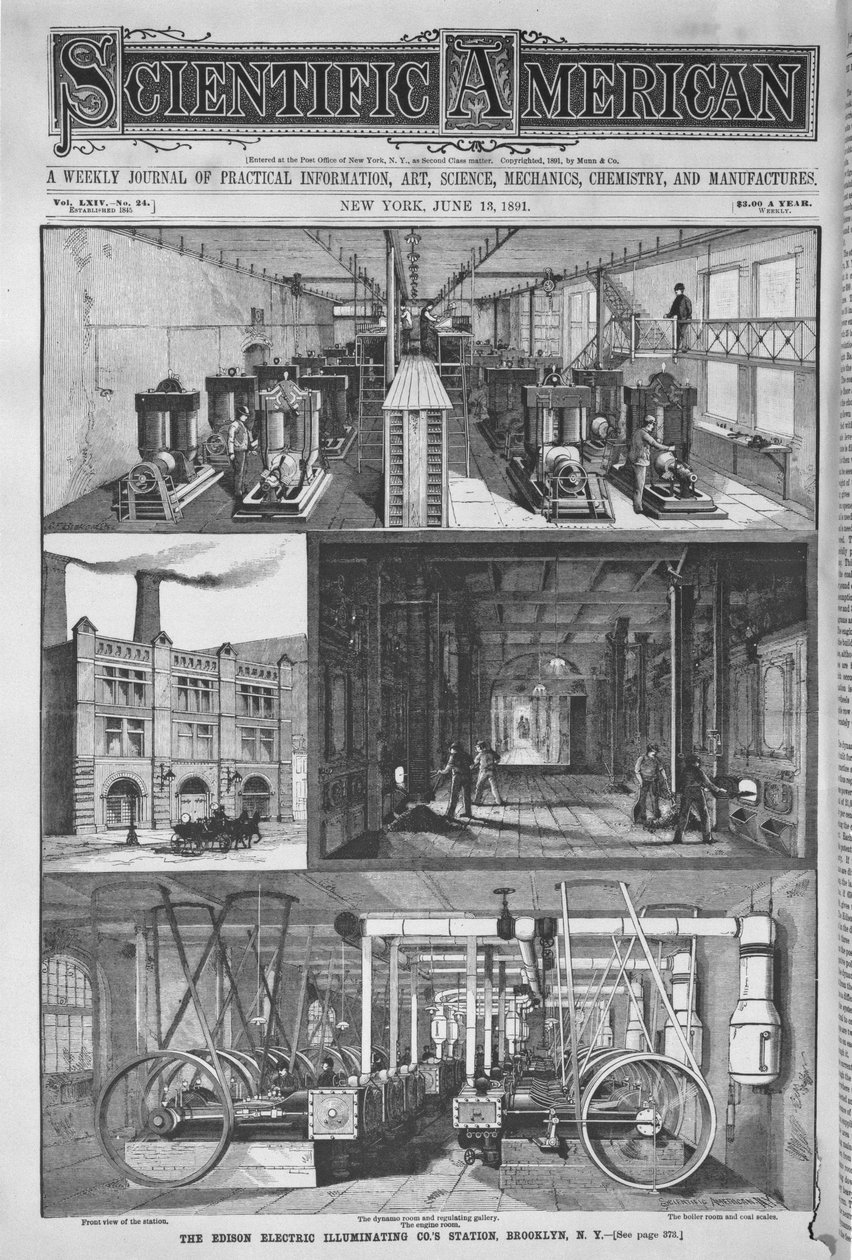 The Edison Electric Illuminating Cos Station, ilustrace z Scientific American, 1891 od American School