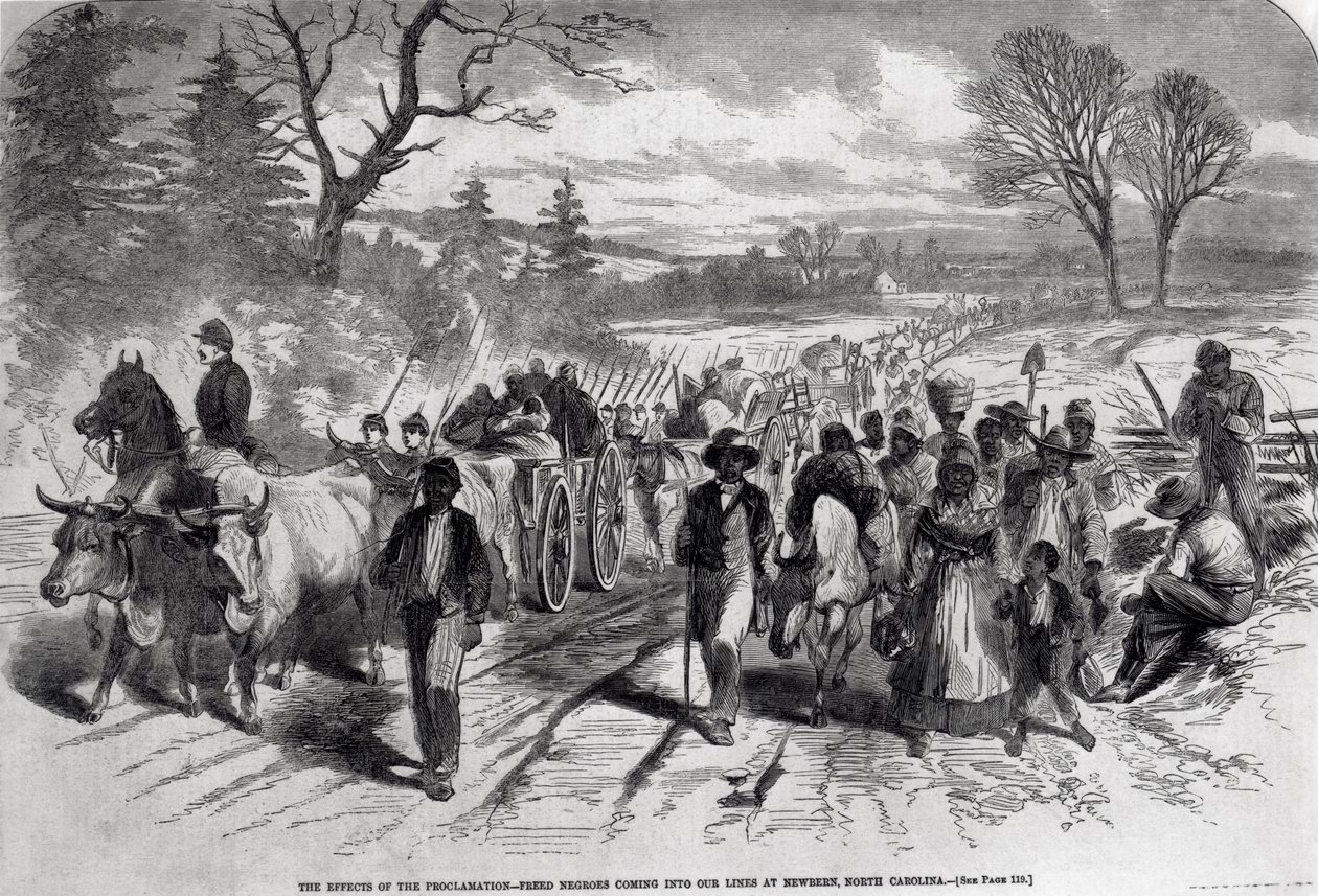 The Effects of the Proclamation: Freed Negroes Coming into Our Lines v New Bernu v Severní Karolíně z 
