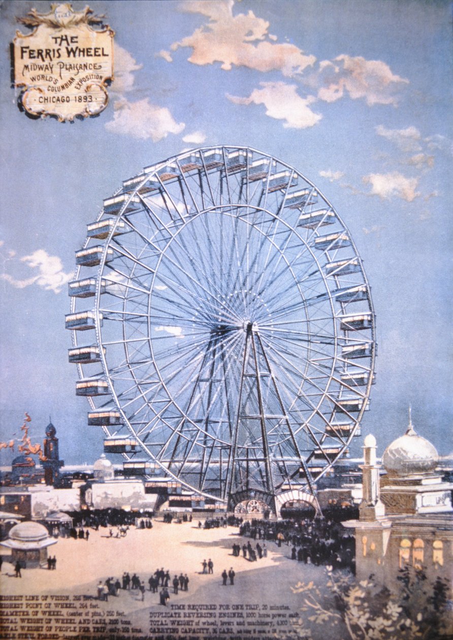 Ruské kolo, Midway Plaisance, Světová kolumbijská výstava, Chicago 1893 (barevné lito) od American School