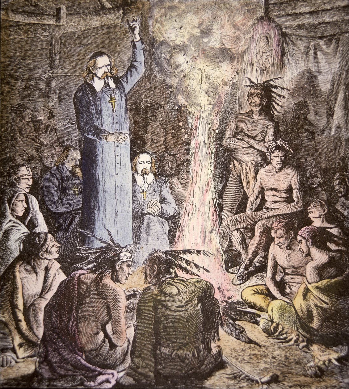 Francouzský jezuitský misionář Brebeuf mezi Algonkiny (barva lito) od American School