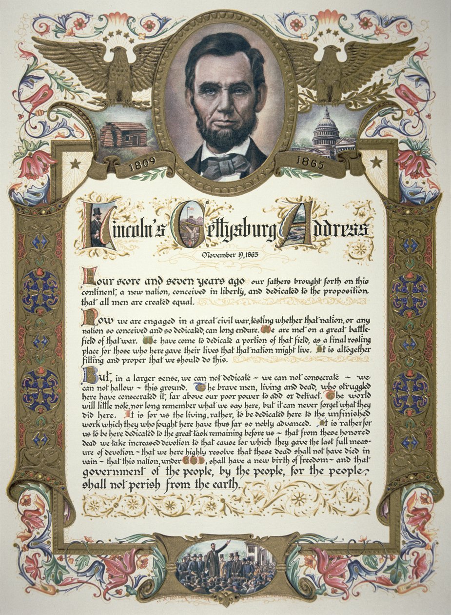Gettysburg Address, pronesený Abraham Lincoln (1809-65) od American School