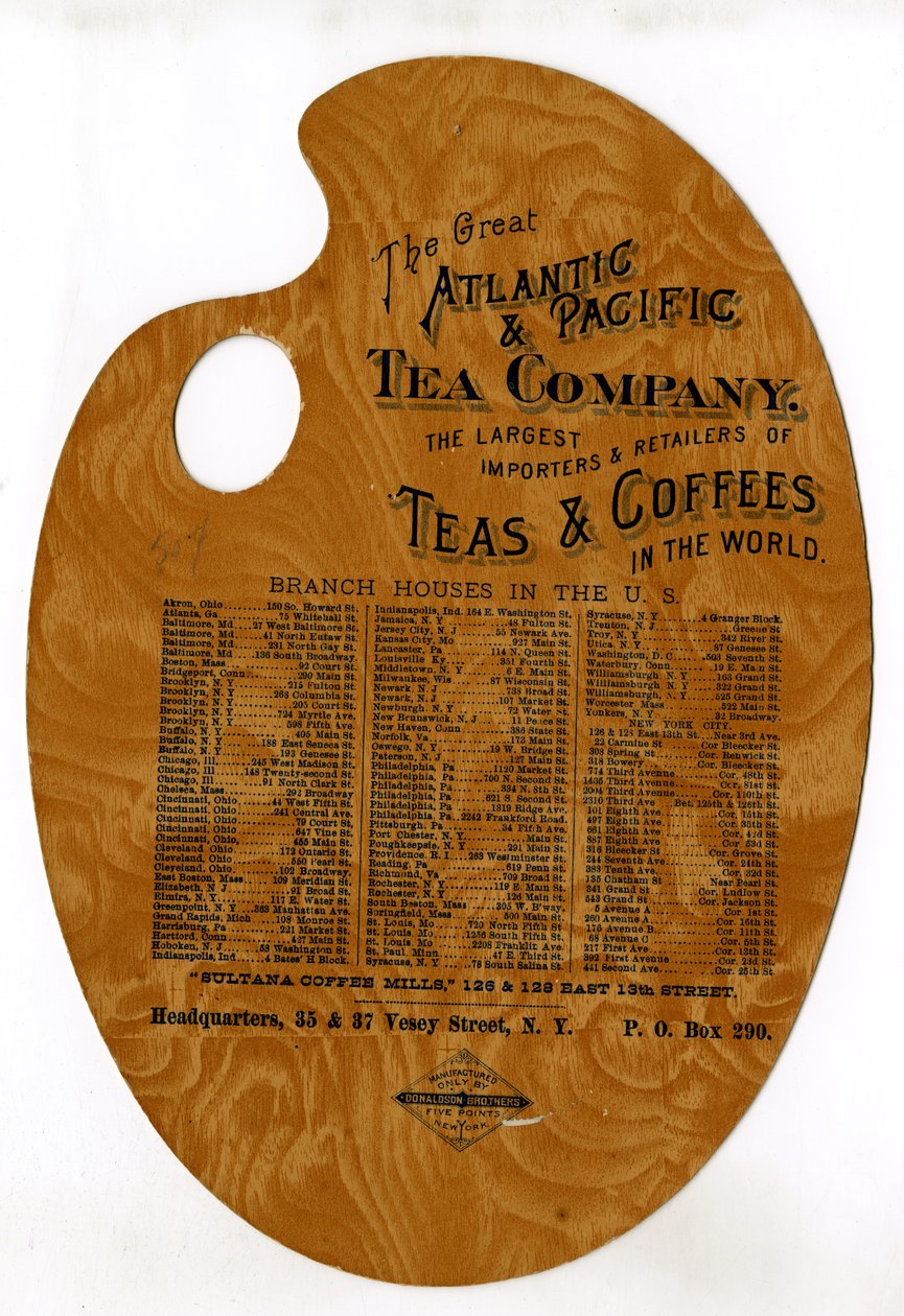 The Great Atlantic & Pacific Tea Company, největší dovozci a maloobchodníci s čaji a kávou na světě, (vyřezávaná tištěná dřevěná paleta) od American School