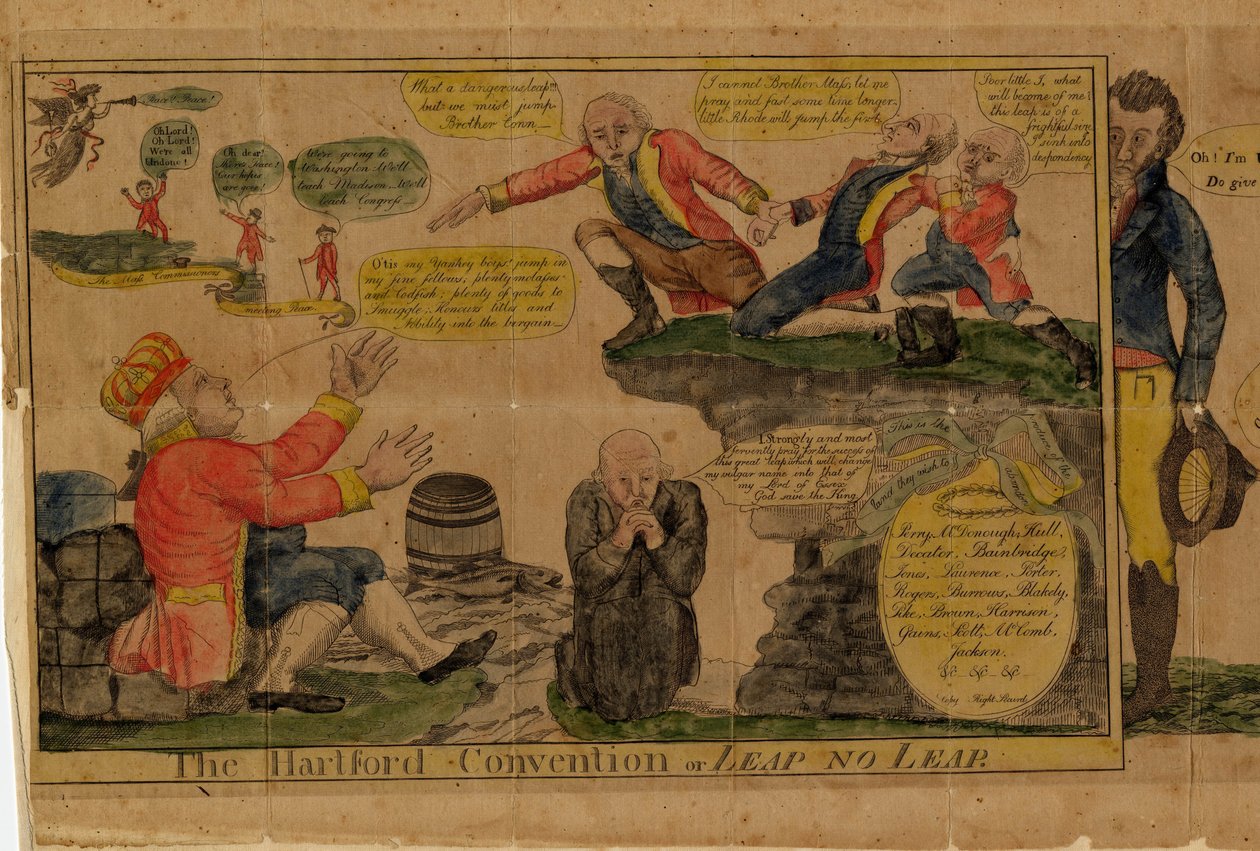 The Hartford Convention, nebo, Leap no Leap, 1815 (ručně kolorovaná rytina) od American School