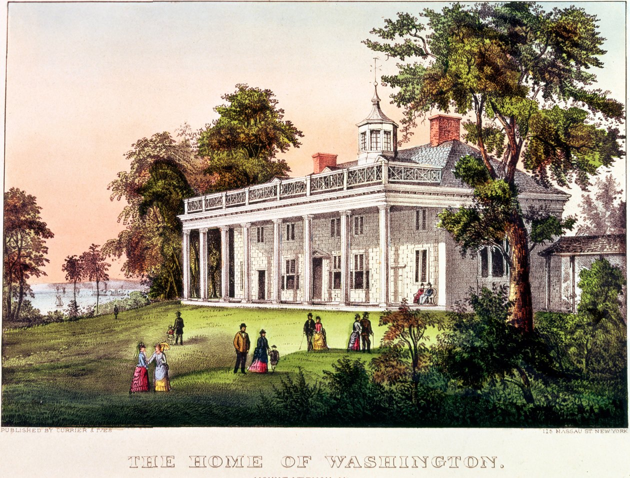 The Home of George Washington, Mount Vernon, Virginia, publikoval Nathaniel Currier (1813-88) a James Merritt Ives (1824-95) od American School