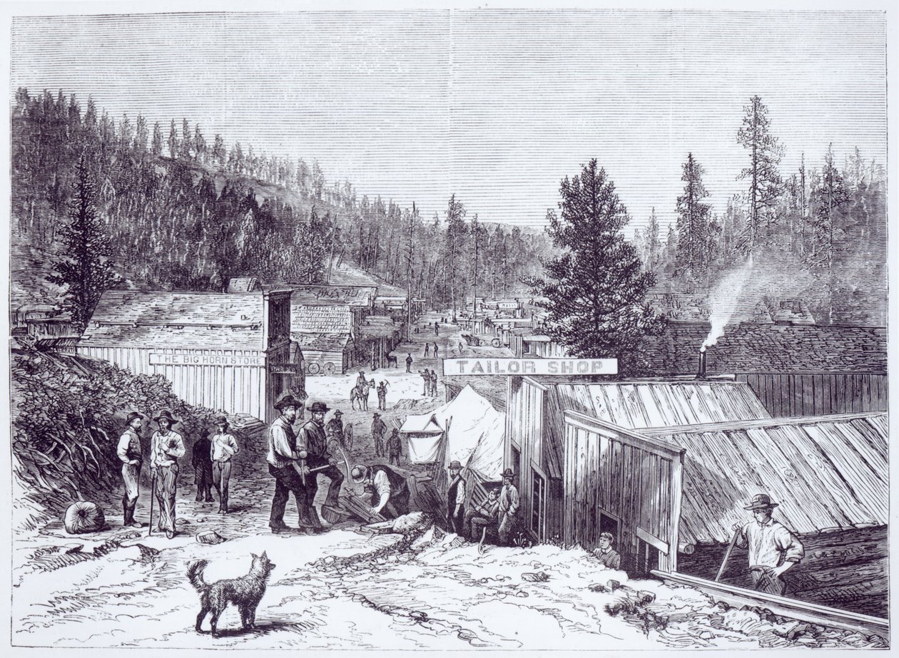 Indiánská válka, Deadwood City, Black Hills of Dakota, z fotografie S. J. Morrowa od American School