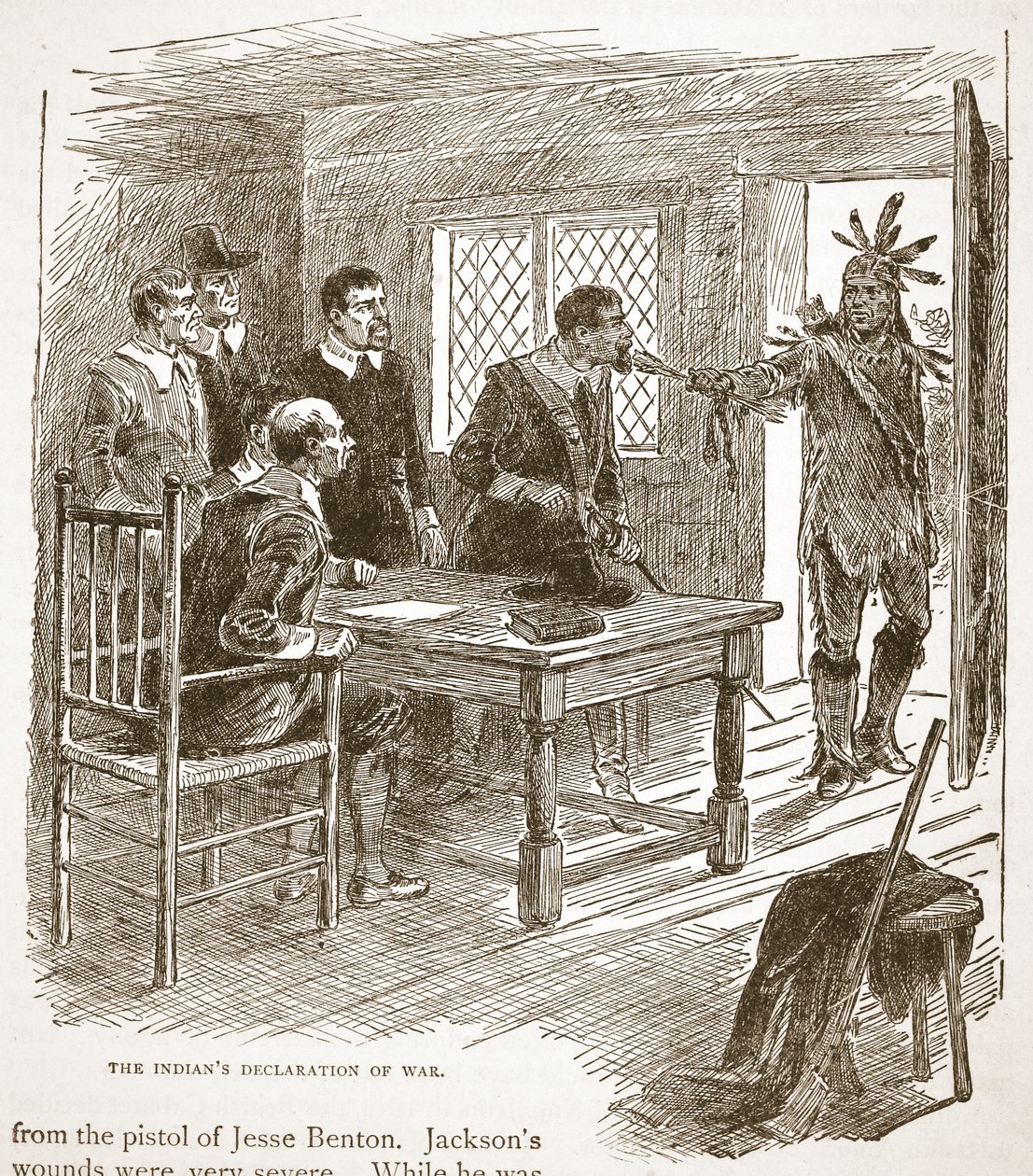 Indiánské vyhlášení války, z knihy pub. 1896 od American School