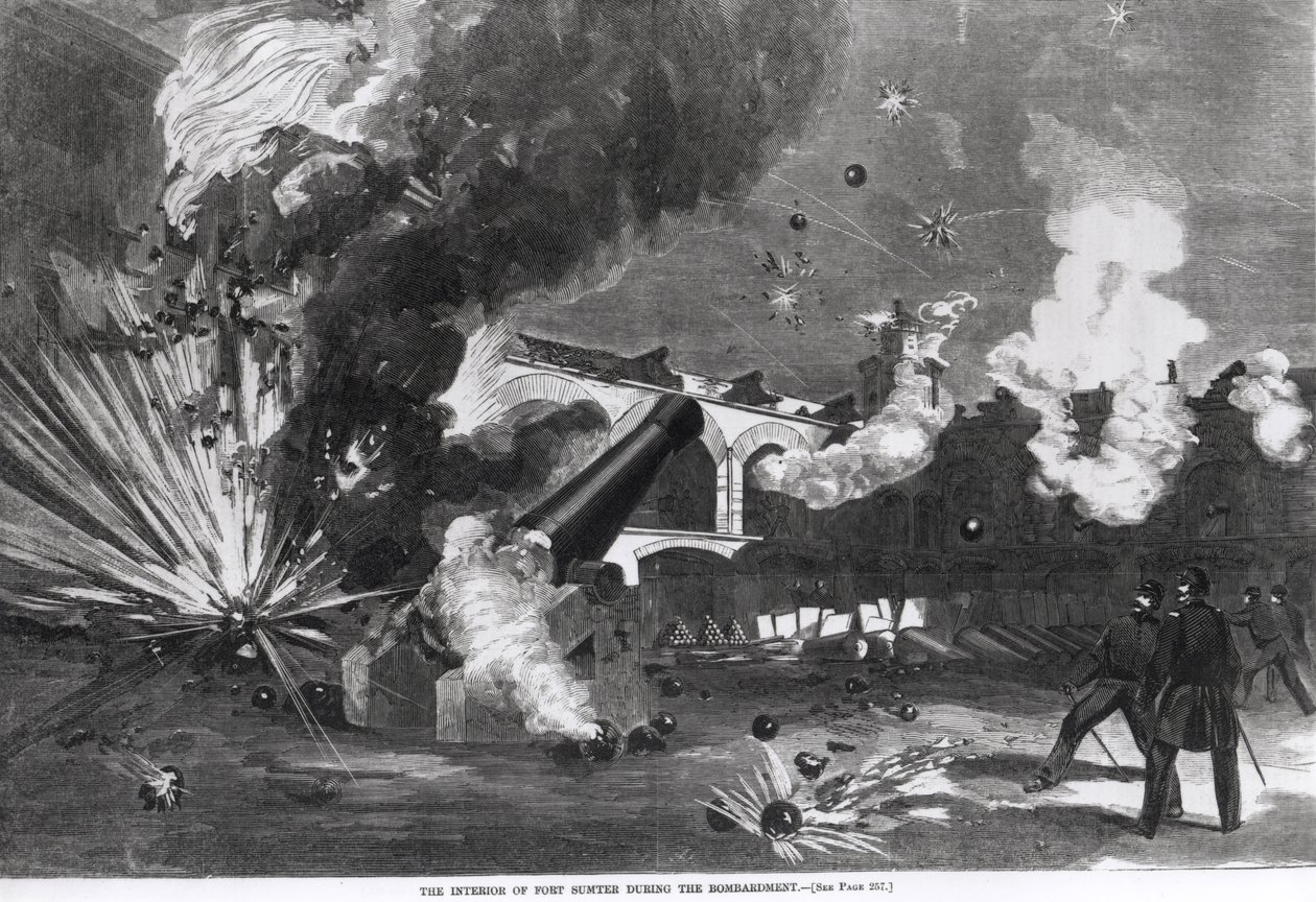 Interiér Fort Sumter během bombardování, 12. dubna 1861, z „Harper