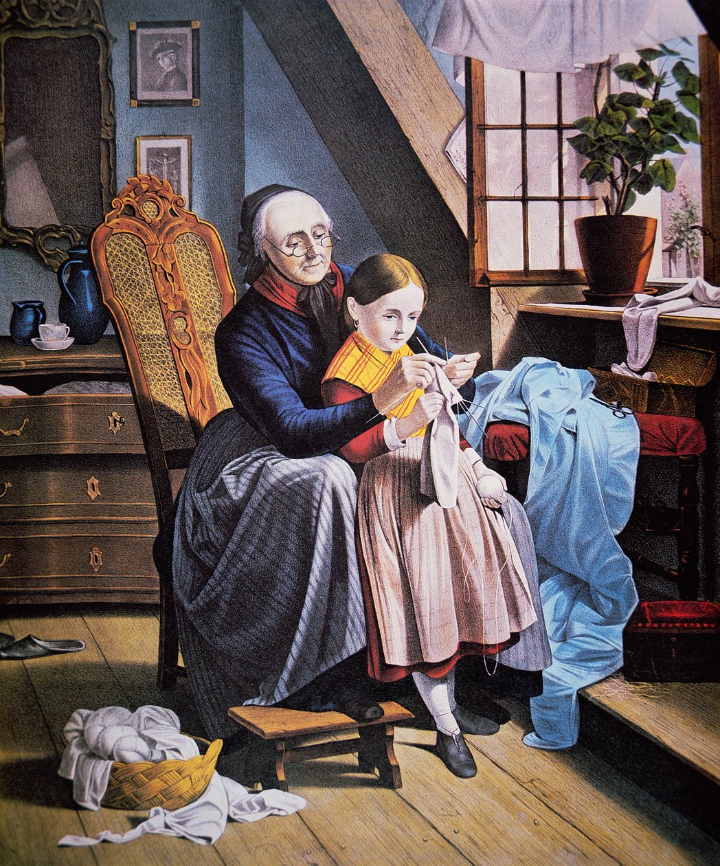 The Knitting Lesson, vydané nakladatelstvím Currier & Ives od American School