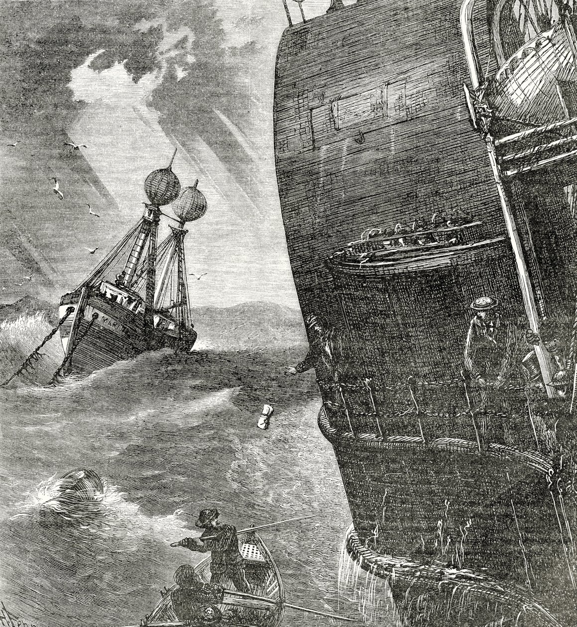 The Light-Ship and Incoming Steamer, přední ilustrace z Appletons Journal, 4. května 1872 od American School