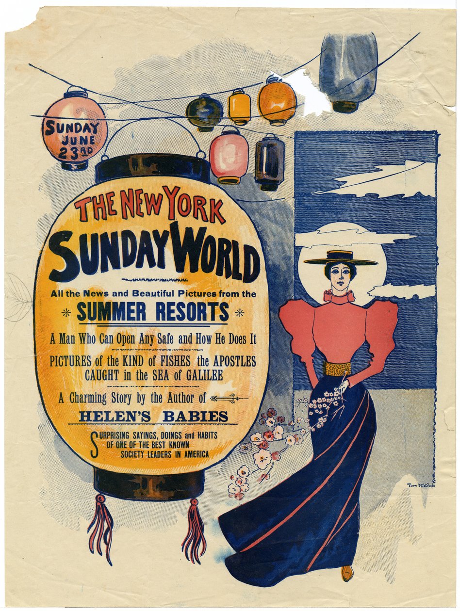 New York Sunday World, všechny novinky a krásné obrázky z letních letovisek...., 1895 (tisk) od American School