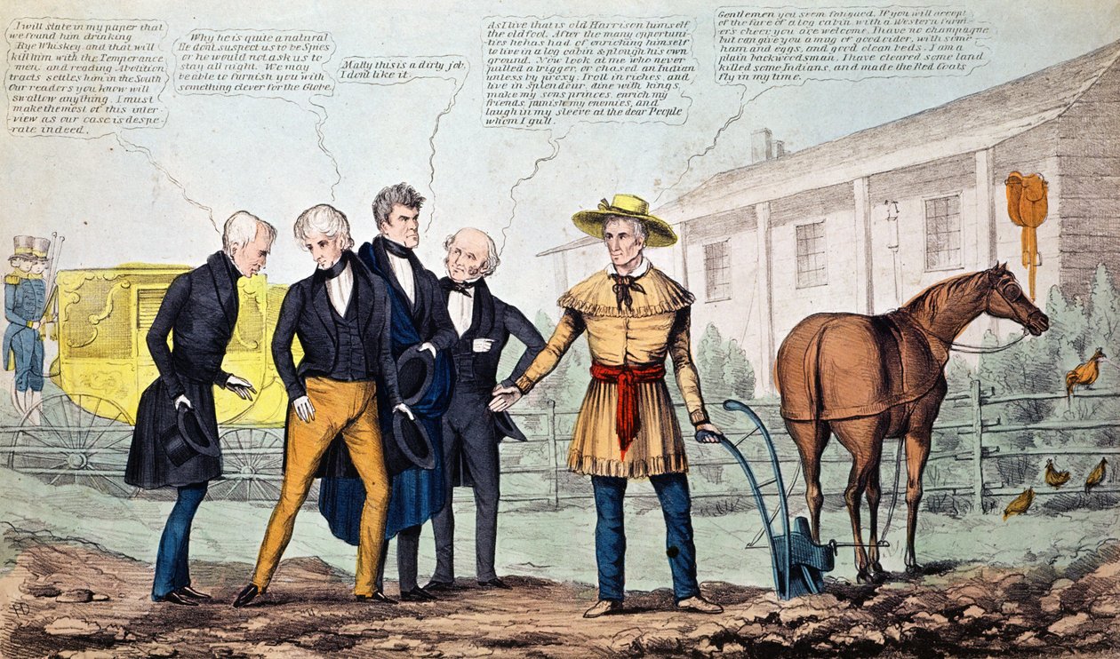 The North Bend Farmer and His Visitors, karikatura vydaná H.R. Robinsonem, kolem 1840-42 od American School