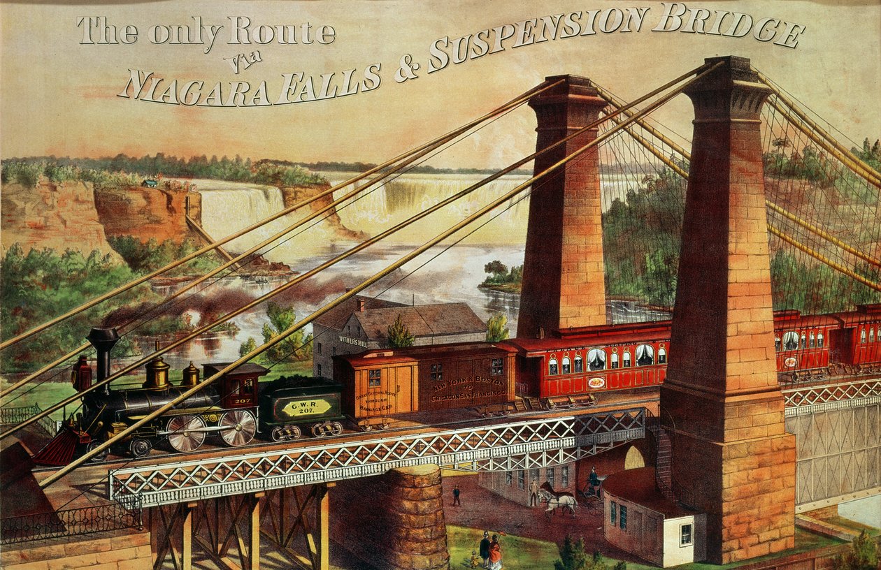 Jediná cesta přes Niagarské vodopády a visutý most, 1876 od American School