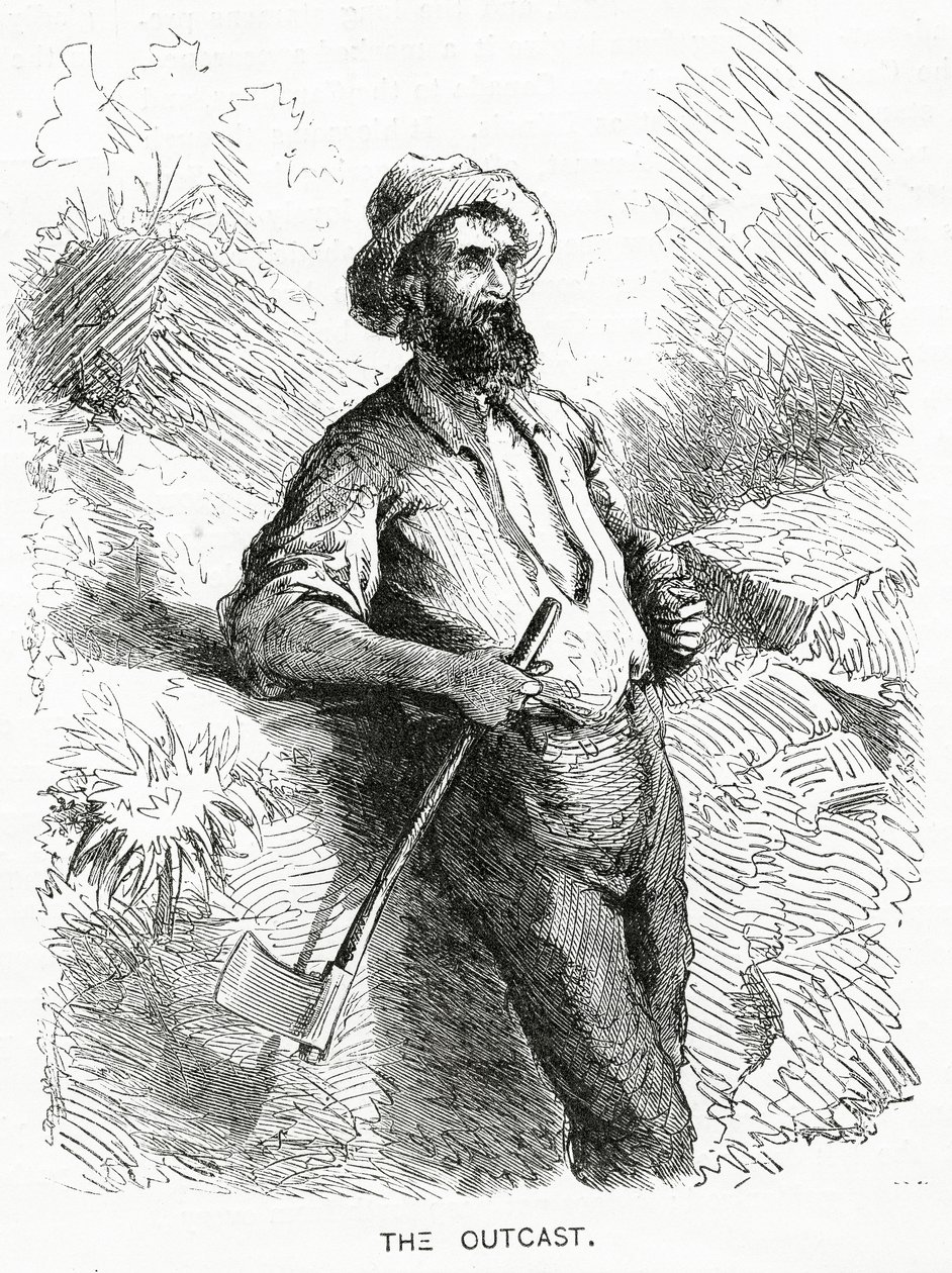 The Outcast, ilustrace k celovečernímu příběhu, Komunita vyvrženců, z Appletons Journal, 23. března 1872 od American School