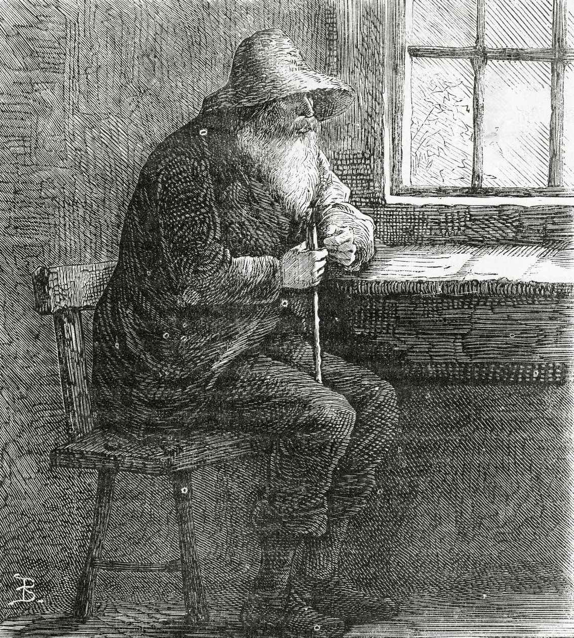 Patriarcha, ilustrace k celovečernímu příběhu, Komunita vyvrženců, z Appletons Journal, 23. března 1872 od American School