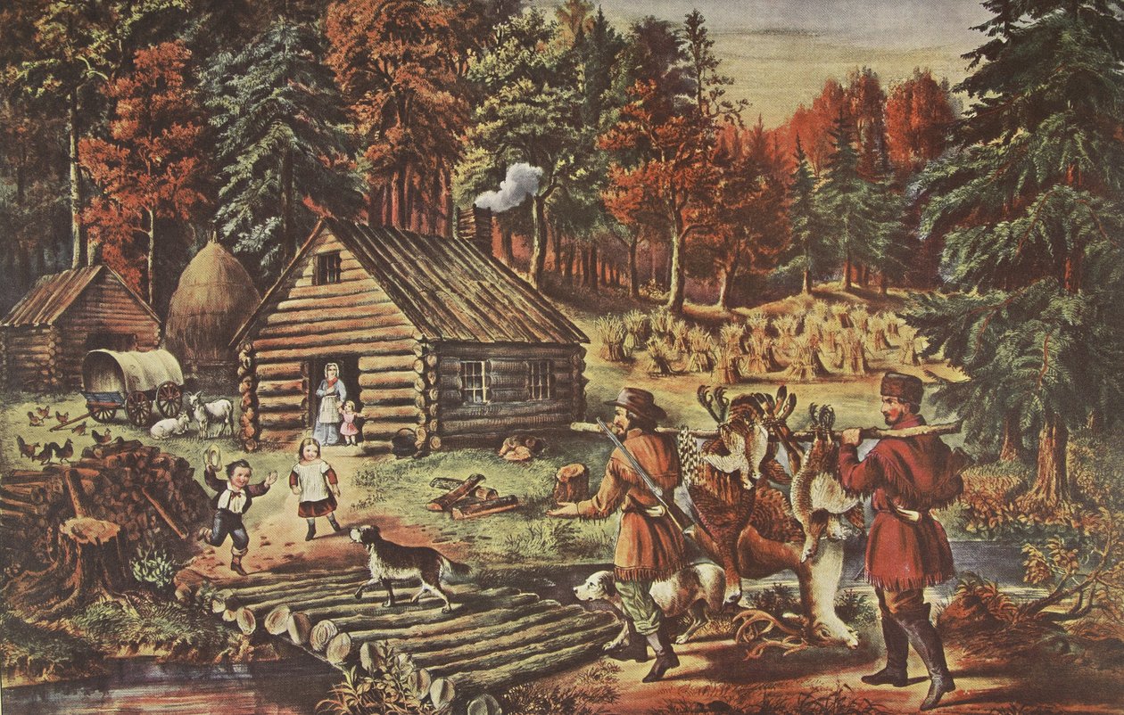 The Pioneers Home on the Western Frontier, pub. 1867, Currier & Ives od American School