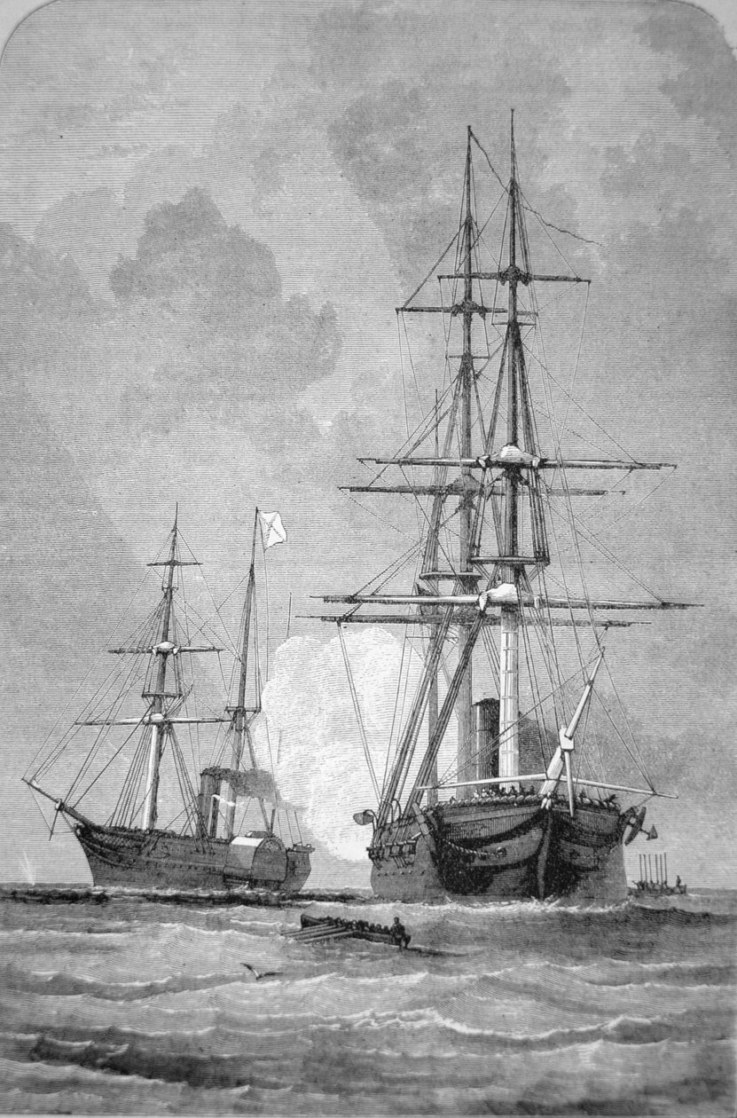 „San Jacinto“ zastavení „Trentu“, 8. listopadu 1861 (rytina) od American School