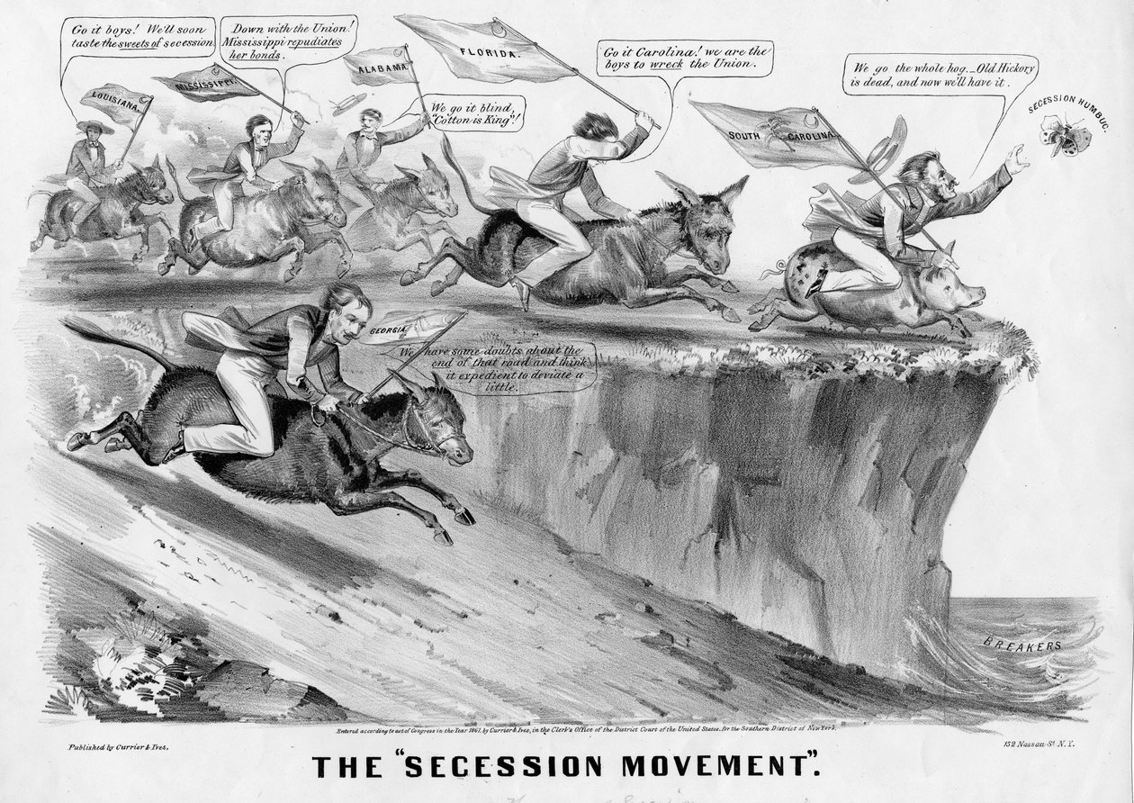 The Secession Movement, vydané nakladatelstvím Currier & Ives, New York, 1861 od American School