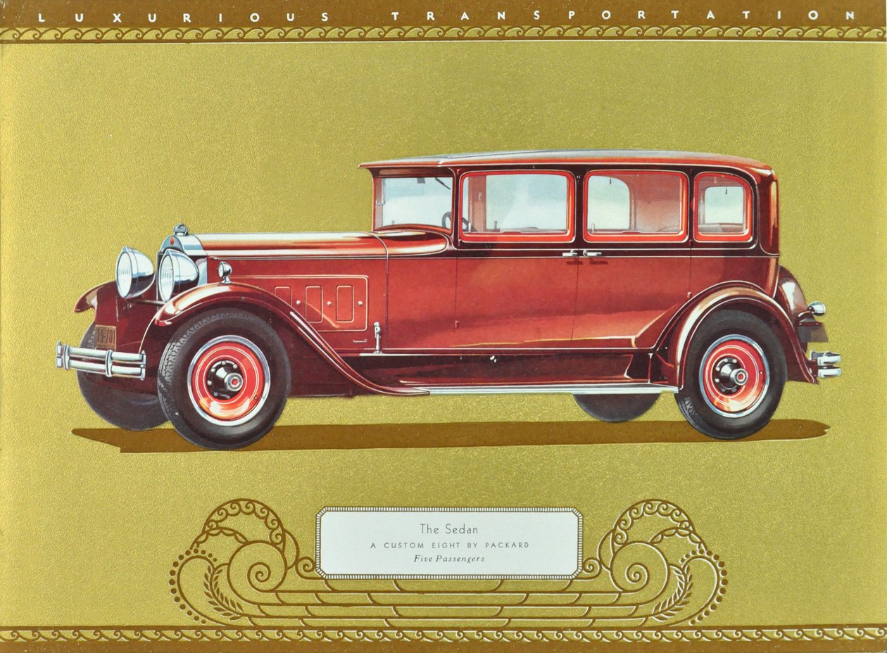 The Sedan, A Custom Eight by Packard, pub.1930 (barevná litografie) od American School