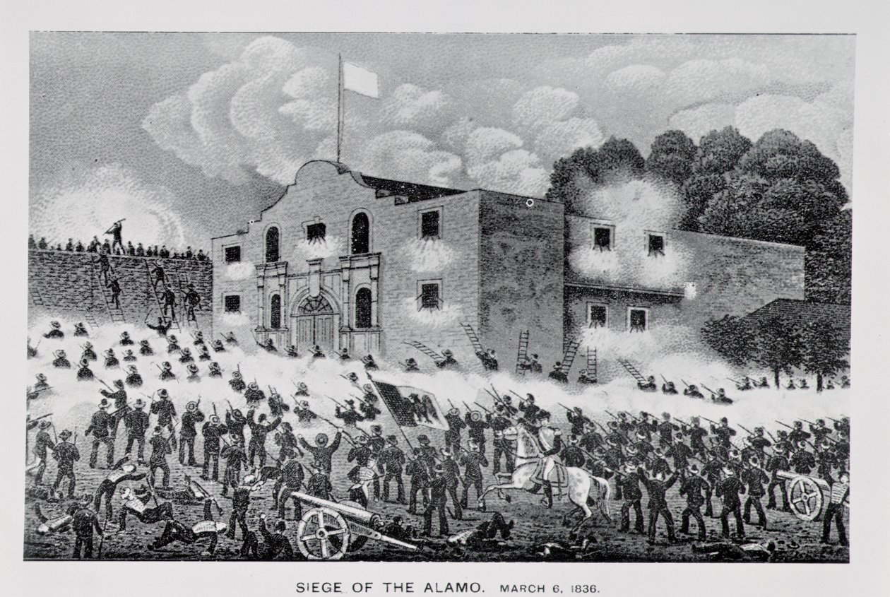 Obléhání Alama, 6. března 1836, z „Texas, ztělesnění historie Texasu, 1897“, od Williama H. Brookera od American School