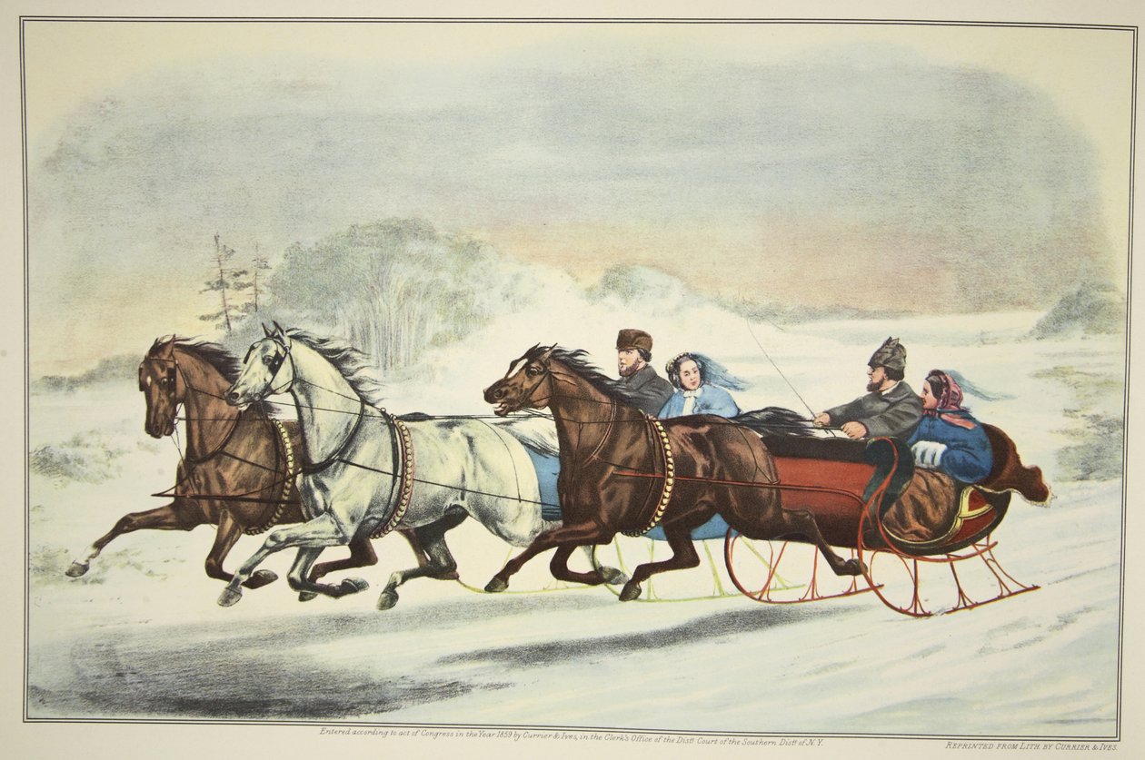 Závod na saních, hospoda. 1859, Currier & Ives od American School